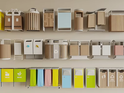 Public Facilities Displaying Colorful Recycling Bins With Various Designs For Waste Sorting 3d model