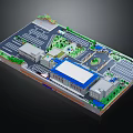 Cartoon Style 3D Building Complex Layout With Parking Lots Green Spaces And Roads