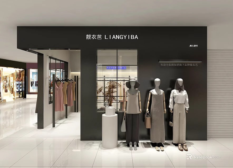 Modern Clothing Store With Mannequins And Fashion Clothing Displays In Bright Window 3d model 