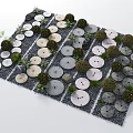 Garden Pathway Design With Circular Stone Pavers And Green Plants On Gravel