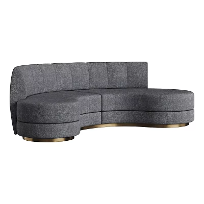Stylish Gray Sectional Sofa With Curved Design Upholstered Fabric And Metal Legs 3d model