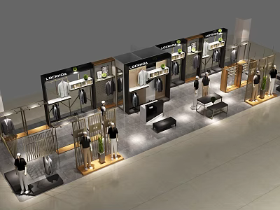 Modern Clothing Store Interior With Mannequins Display Racks And Fashion Apparel 3d model