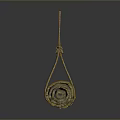 Yellow Woven Cylindrical Household Item With Hanging Ropes And Smooth Surface