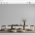 Japanese Tea Table and Chair Tatami Tea Table and Chair Combination Futon 3d model