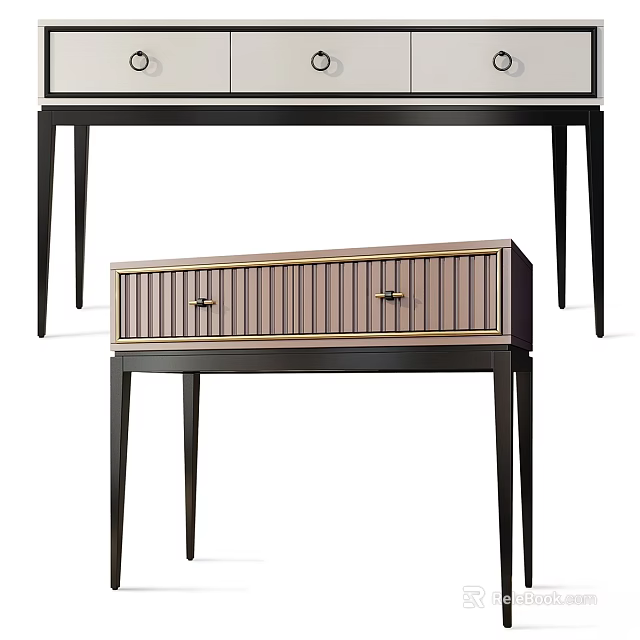 Sleek Modern Dining Table With Wooden Drawer And Slim Black Legs 3d model 