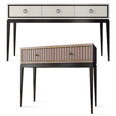 Sleek Modern Dining Table With Wooden Drawer And Slim Black Legs 3d model