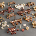 Handcrafted Natural Wooden Tea Table And Chairs With Tree Root Design And Tea Accessories