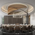 Luxurious Modern Private Dining Room Interior With Round Table Elegant Chairs And Chandelier