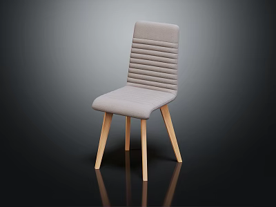 Modern Light Grey Fabric Dining Chair With Vertical Striped Back And Wooden Legs 3d model