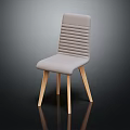 Modern Light Grey Fabric Dining Chair With Vertical Striped Back And Wooden Legs