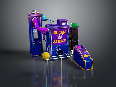Clean Strike Sports Equipment with Blue Purple Structure Yellow Ball and Console 3d model