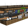 Wooden Coffee Shop Reception Desk Design With Counter And Decor Elements 3d model