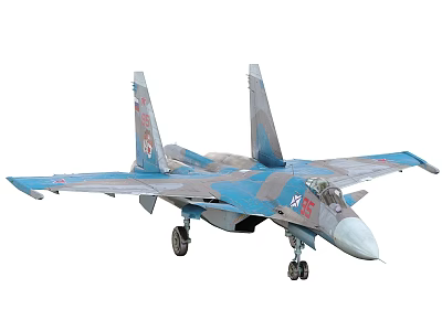 Blue And Gray Fighter Jet With Twin Tail Extended Wings And Emblems 3d model