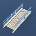 Blue Railed Pedestrian Walkway With Checkerboard Pattern Floor And Metal Railings