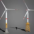 Two Industrial Wind Turbine Units With White Blades Red Tips And Support Structures