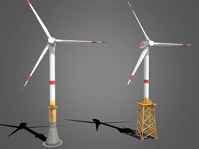 Two Industrial Wind Turbine Units With White Blades Red Tips And Support Structures 3d model