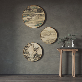 New Chinese Style Round Frame Painting Hanging Painting Decorative Painting 3d model