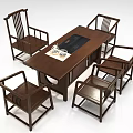 Traditional Wooden Tea Table And Chairs With Tea Set And Teacups