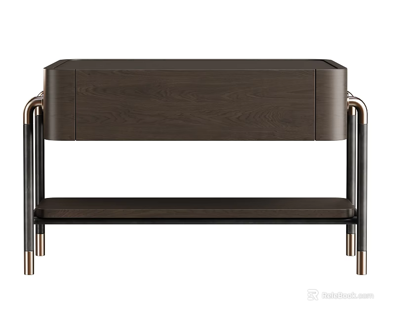 Modern Wooden Bedside Table With Dark Brown Finish And Metal Legs Sleek Design 3d model 