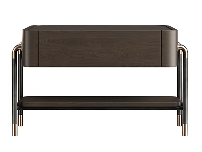 Modern Wooden Bedside Table With Dark Brown Finish And Metal Legs Sleek Design 3d model