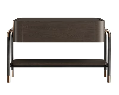 Modern Wooden Bedside Table With Dark Brown Finish And Metal Legs Sleek Design 3d model