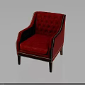Red Tufted Armchair With Gold Nailhead Trim And Upholstered Design