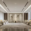 Elegant Modern Lounge Interior With Beige Sofas Wall Art Large Windows And Wooden Flooring