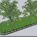 Lush Green Shrubs Arrangement With Stone Border And Surrounding Trees 3d model