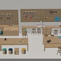 Functional Workbench With Tool Pegboards Tools Stools And Storage Cabinets