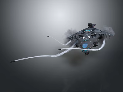 Futuristic Black Sci Fi Spaceship Hovering With Engines Blue Accents And Smoke 3d model