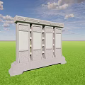 Stone Screen Wall With Carved Panels And Base In Green Grass Under Blue Sky