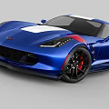 Blue Sleek Sports Car With White Stripes Red Accents And Black Alloy Wheels