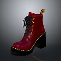 Stylish Red Boots With Black Laces Yellow Stitching Thick Soles And High Heels
