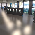 Modern Conference Room Interior With Large Screen White Seats And Green Plants