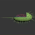 Green Microbial Cell Featuring Blue Section Pink Organelles and Hair like Cilia
