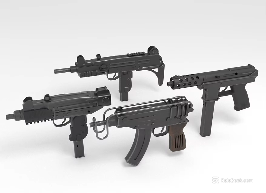 Four Black Submachine Gun Models With Tactical Design And Modern Features 3d model