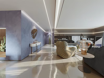 Modern Living Dining Room Interior With Sofa Dining Table And Ambient Lighting 3d model