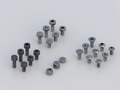 Assorted Hardware Fasteners With Various Sizes And Types Of Bolts Nuts On White Background 3d model