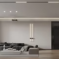 Modern Dining and Living Room Interior With Gray Cabinets TV Wall And Wooden Flooring