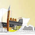 Modern Entrance Area With Vehicles Canopy Structure Buildings And Trees
