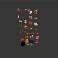 Colorful Various Icons Arranged In Vertical Structure With Black Base And Reflective Effect