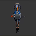 Blue Futuristic Sci Fi Weapon With Long Barrel Orange Accents And Detailed Metallic Design