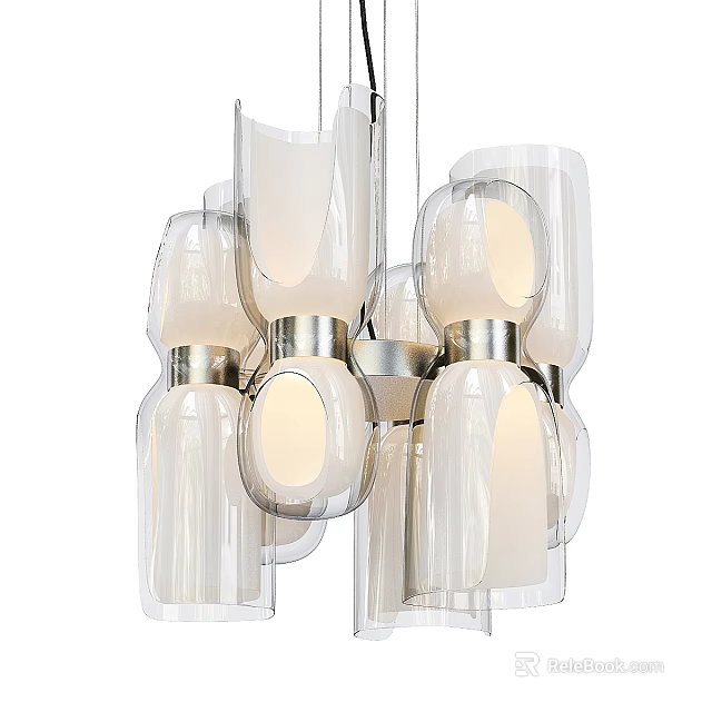 Elegant Modern Chandelier with Transparent Glass Shades Soft Lighting and Metal Frame 3d model 
