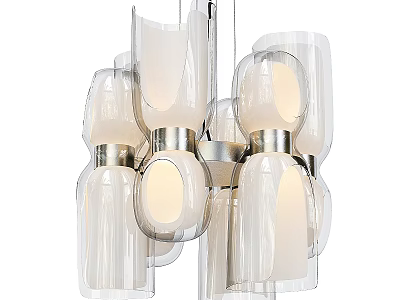Elegant Modern Chandelier with Transparent Glass Shades Soft Lighting and Metal Frame 3d model
