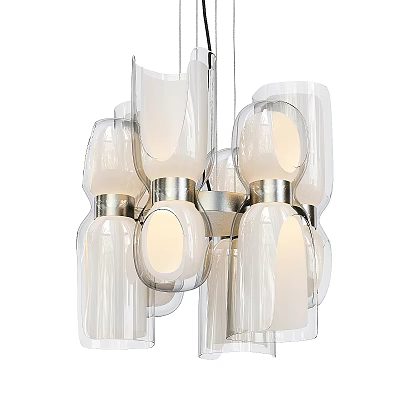 Elegant Modern Chandelier with Transparent Glass Shades Soft Lighting and Metal Frame 3d model