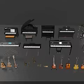 Diverse Entertainment Electronics Collection Featuring Pianos Keyboards Guitars Trumpets And Drum Set
