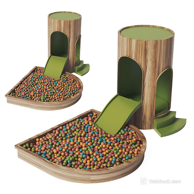 Tree Stump Shaped Toy With Green Slide And Wooden Tray Filled With Colorful Balls 3d model 