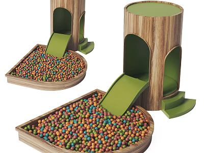 Tree Stump Shaped Toy With Green Slide And Wooden Tray Filled With Colorful Balls 3d model