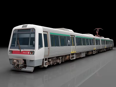 Modern Electric Train with White Body Green Stripes Multiple Carriages and Pantograph 3d model