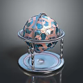 Spherical Sculpture Artistic Carving With Intricate Geometric Patterns And Metal Stand Base